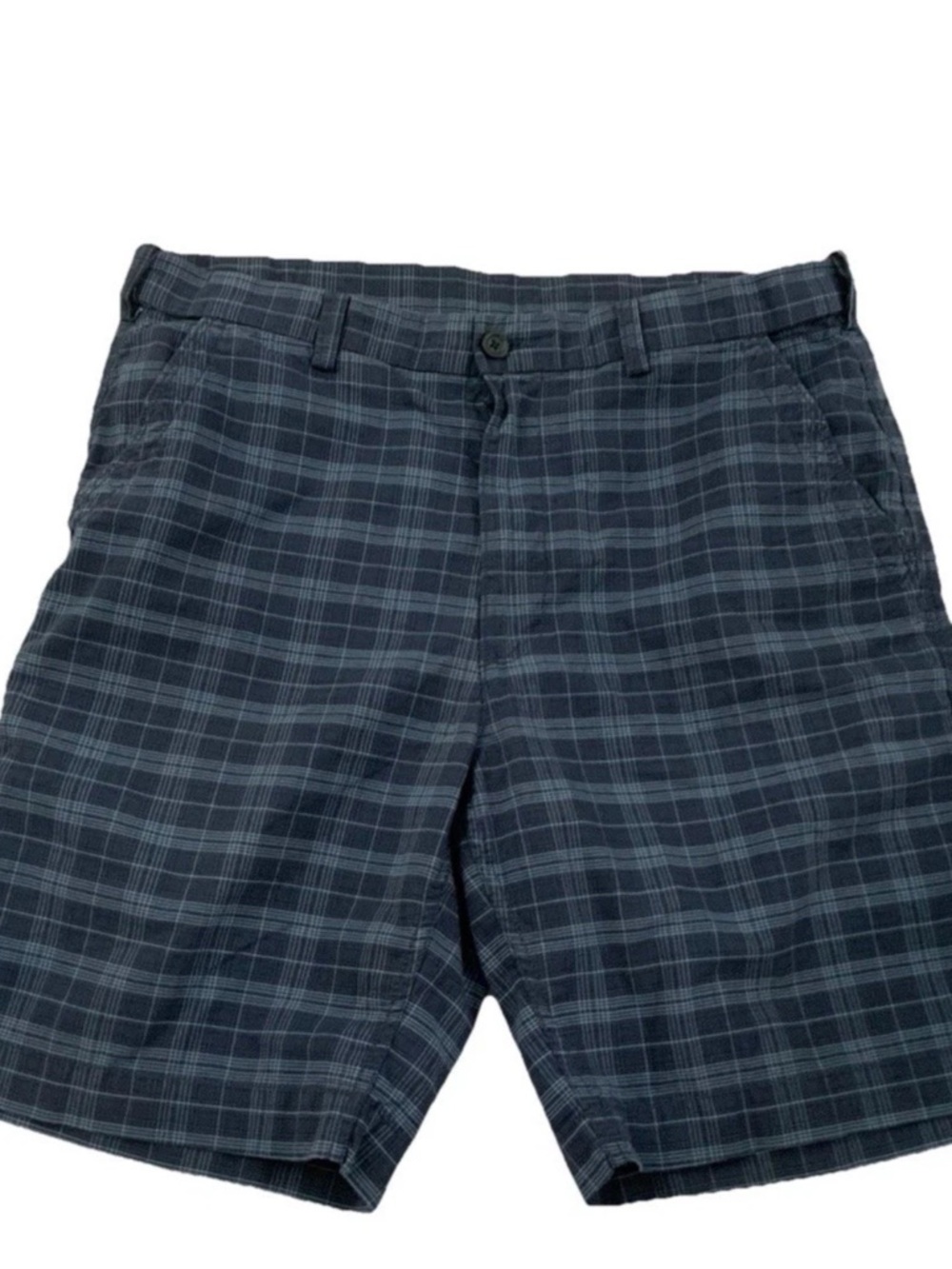 Savane Blue Plaid Bermuda Shorts Size 36 Adjustable Waistband Pockets